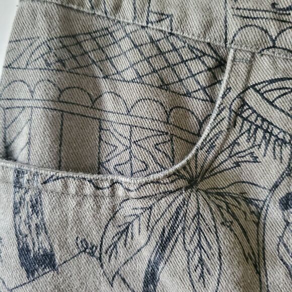 Chicos Design Crop Pants Women Size 2 / 12 Green Cotton Tropical World Scenes - Picture 4 of 15